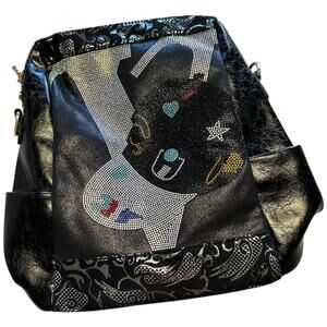 Bedazzled Black Leather Backpack Purse Travel School Vacation Brand New NWT